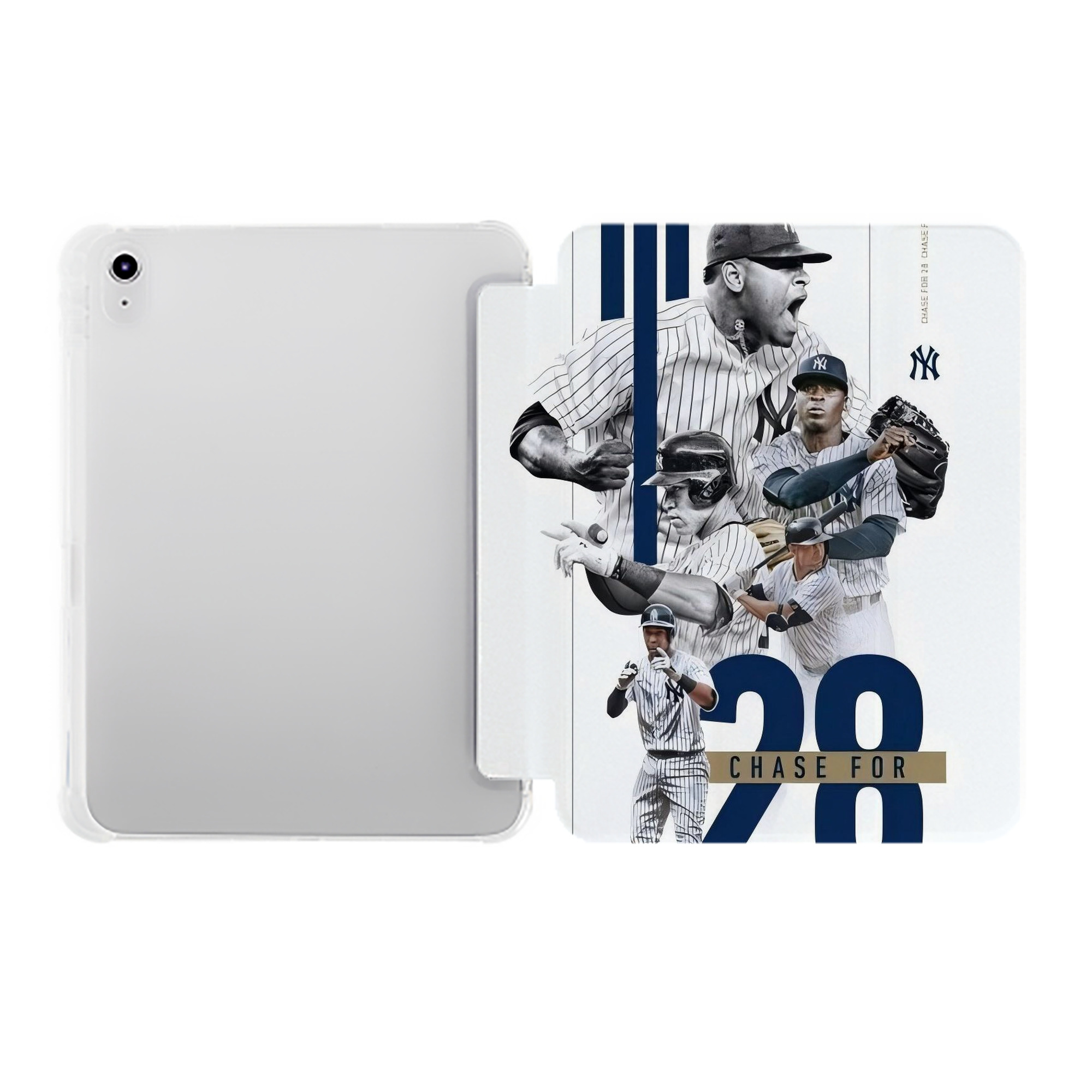 New York Yankees Chase For 28 Premium Tri-Fold PU Leather & Silicone IPad Case With Pencil Slot – Fits 9.5,10.5,10.9 – Adjustable Stand, Slim, Protective
